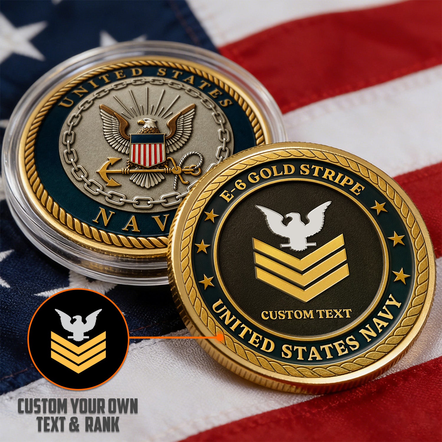 Personalized U.S. Navy Rank Challenge Coin – Custom Veteran Tribute