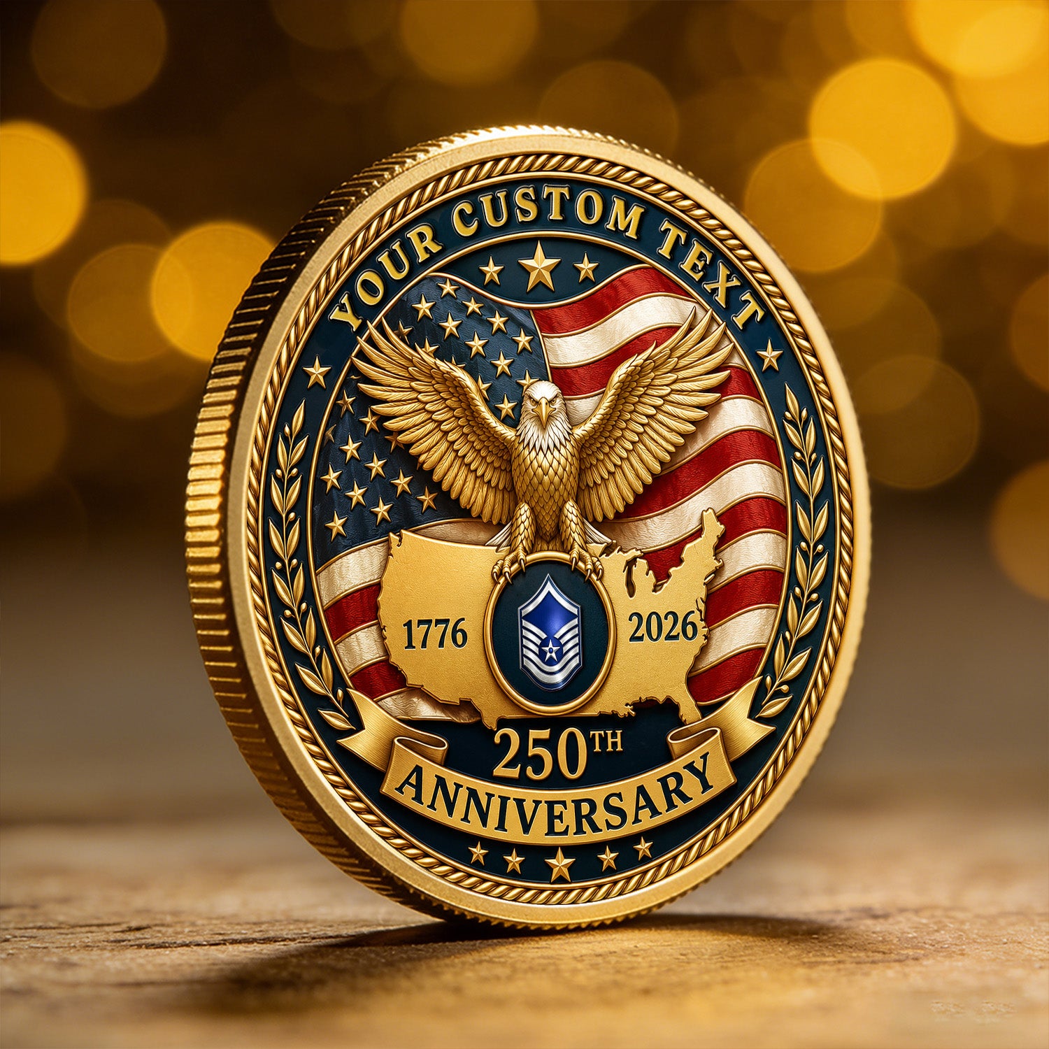 USA 250th Anniversary Custom USAF Text Rank 3D Challenge Coin