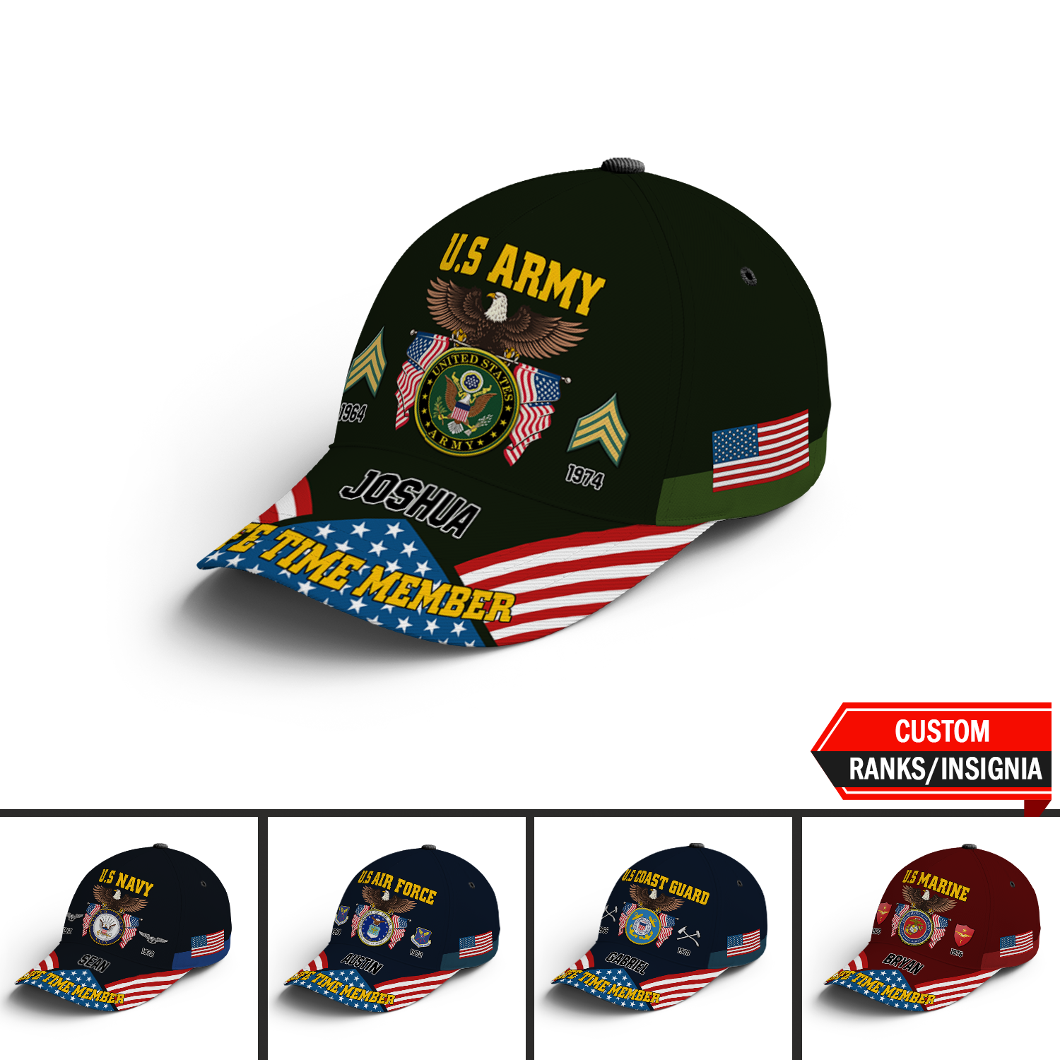 Custom Ranks/Insignia, Personalized Name And Years Served All Over Prints Premium Classic Cap KAOVC11