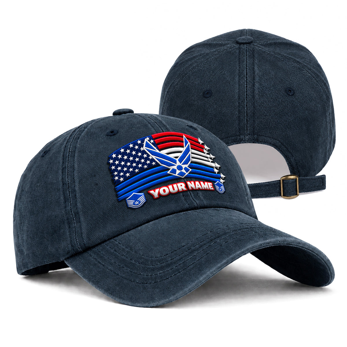 U.S. Air Force Embroidered Cap Custom Rank Text Veteran Gift