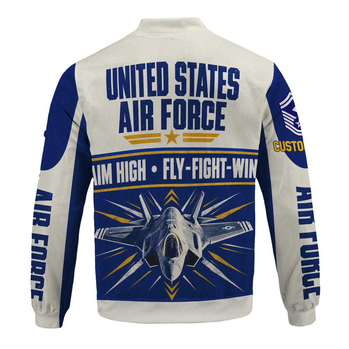 Personalized USAF Airman Bomber Jacket Custom Rank Text Military Veteran Gift