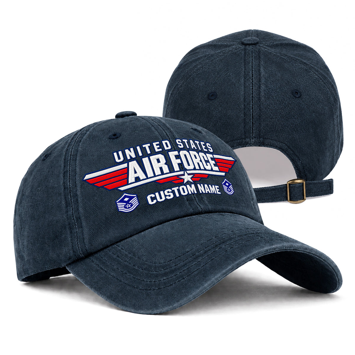 Personalized U.S. Air Force Embroidered Washed Cap Custom Rank and Text