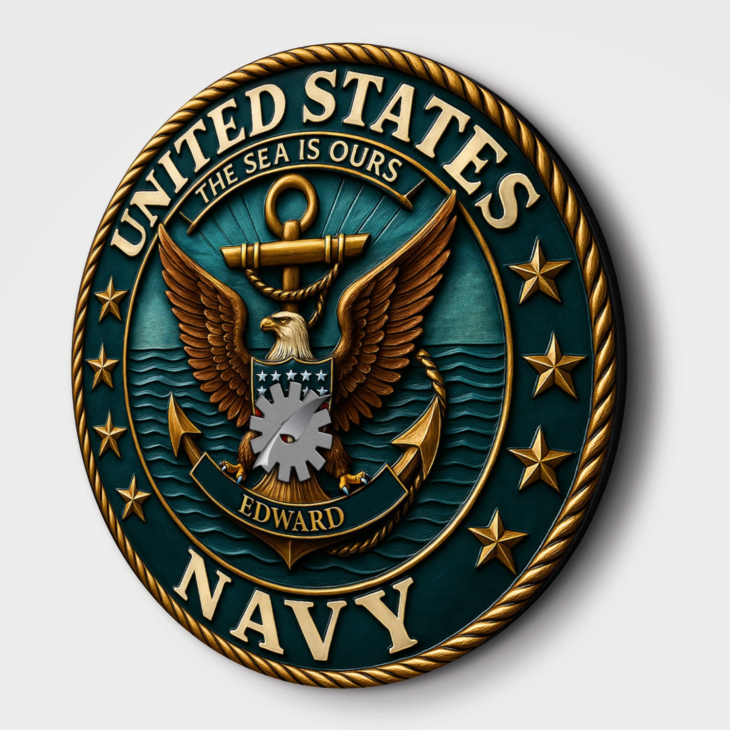 U.S. Navy “The Sea Is Ours” Wooden Sign – Personalized Name & Rank