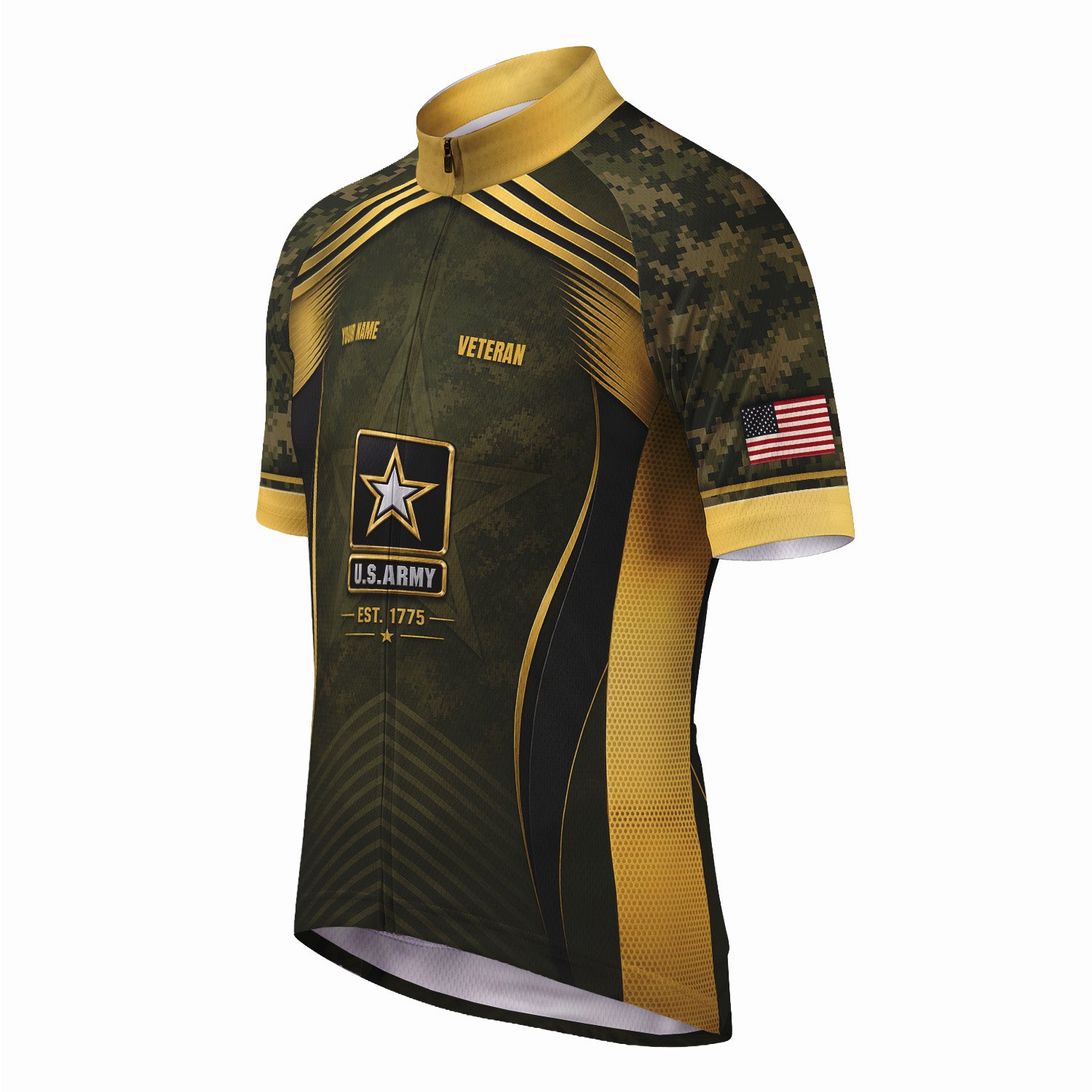 Personalized U.S. Army Cycling Jersey Custom Name & Rank Veteran Shirt