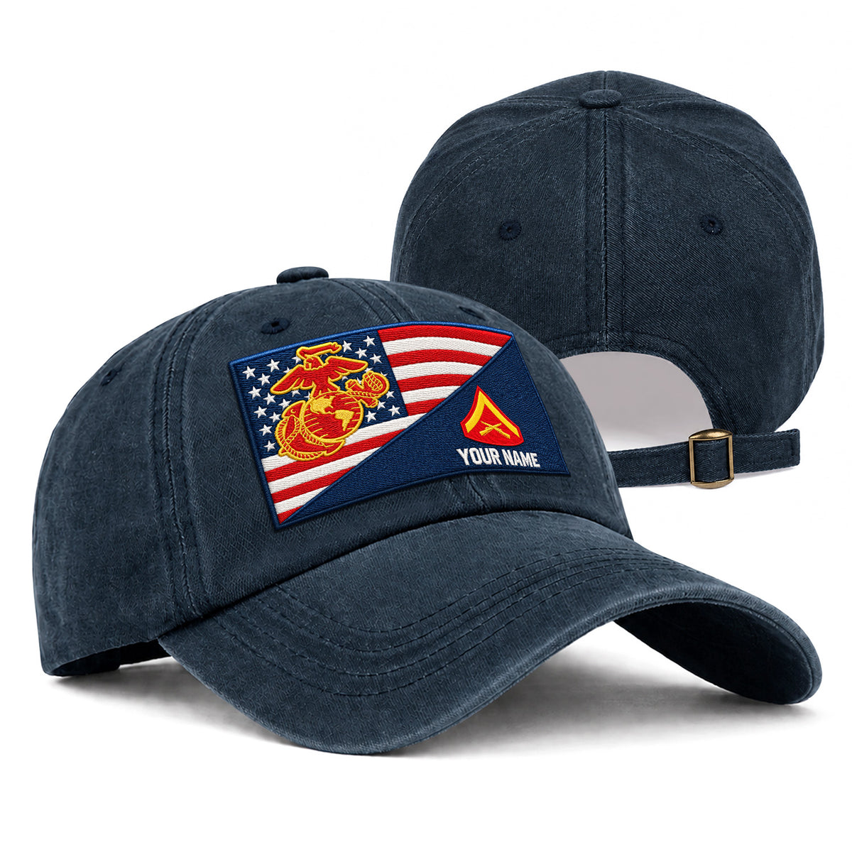 Custom USMC Washed Cap Personalized Military Rank and Text