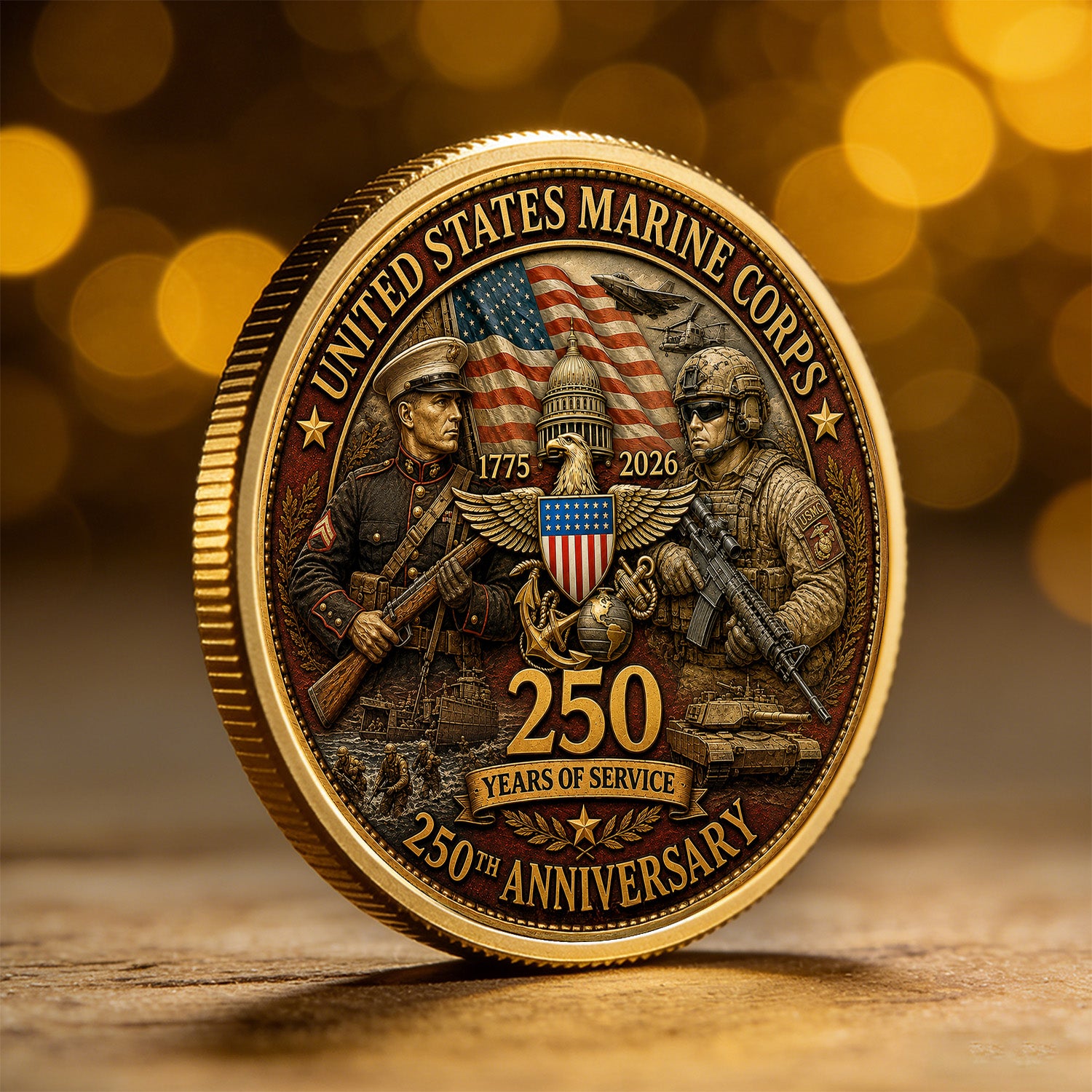 Personalized U.S. MARlNES 250th Anniversary Soldier Challenge Coin