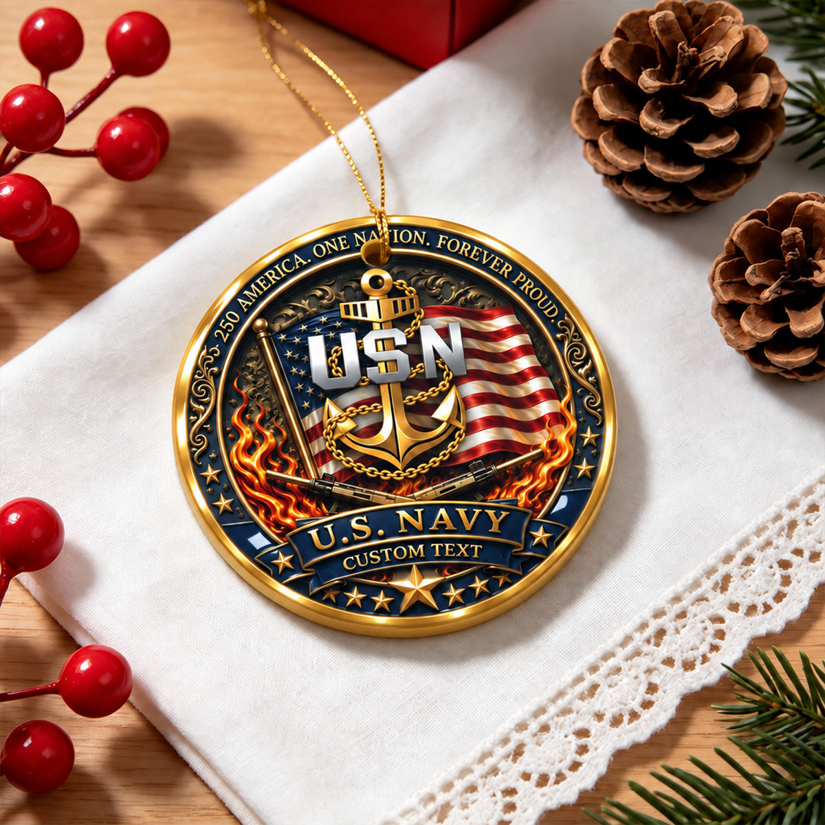 Personalized U.S. Navy Ornament Custom Rank and Military Text