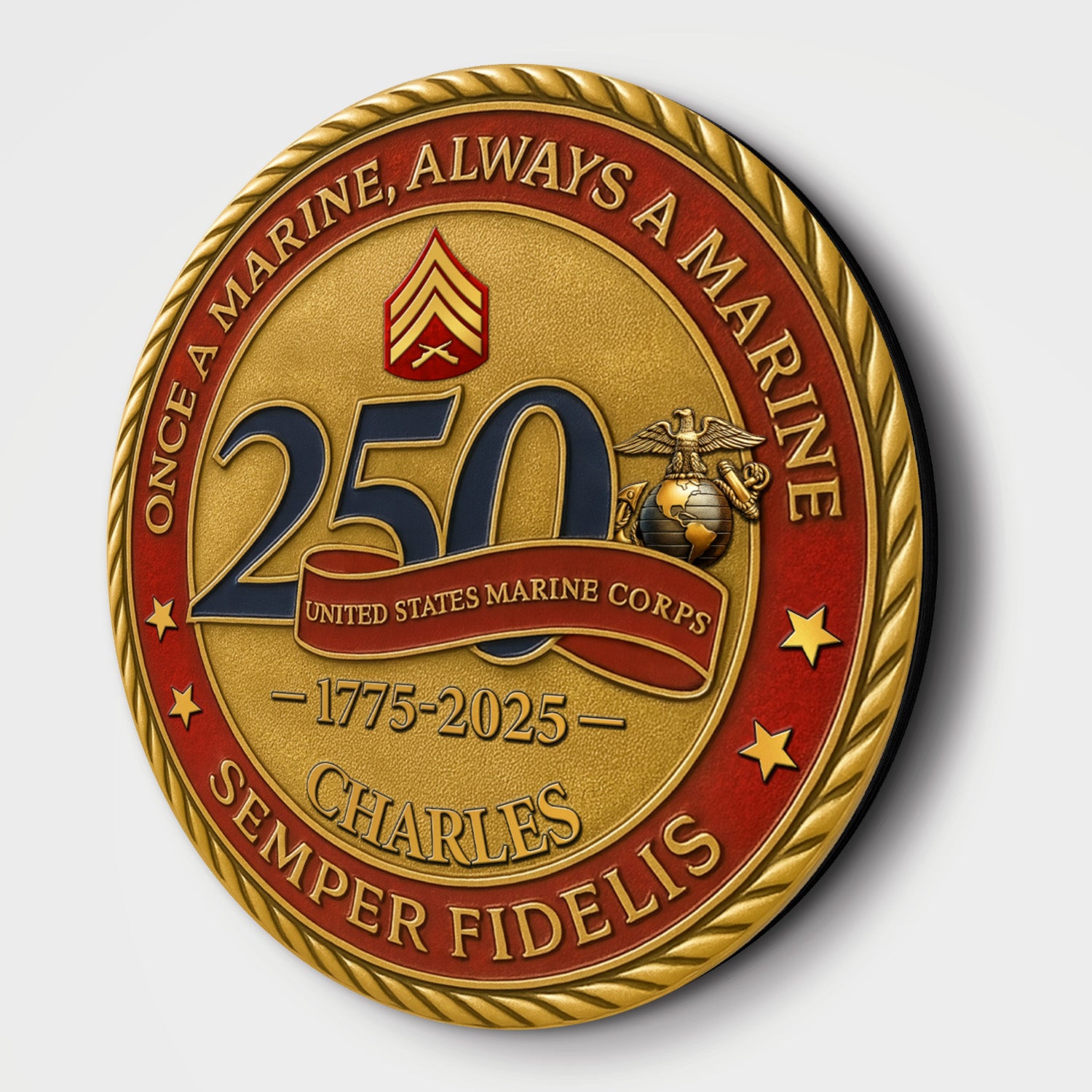 MARlNE 250th Anniversary Wooden Sign