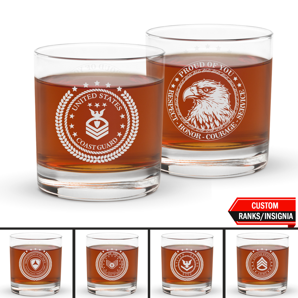 Custom US Military Ranks/Insignia KRGL06 Patriotic Eagle Rocks Glass