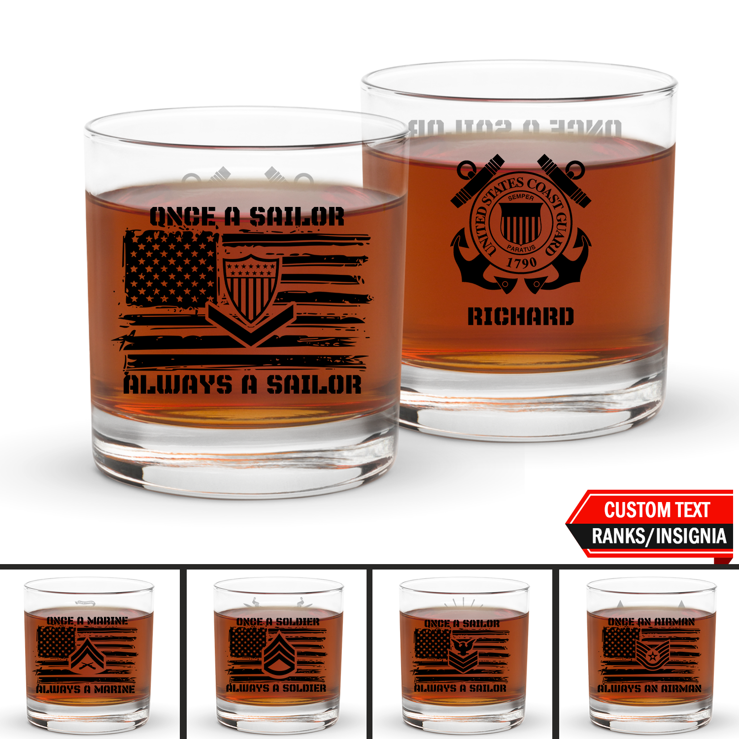 Custom US Military Ranks/Insignia KRGL04 Patriotic Eagle Rocks Glass - 10oz