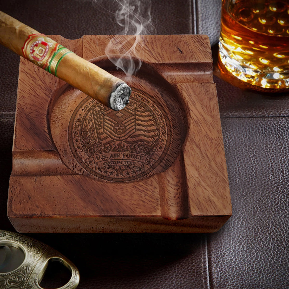 Custom Army Wooden Ashtray Personalized Rank and Custom Text Gift