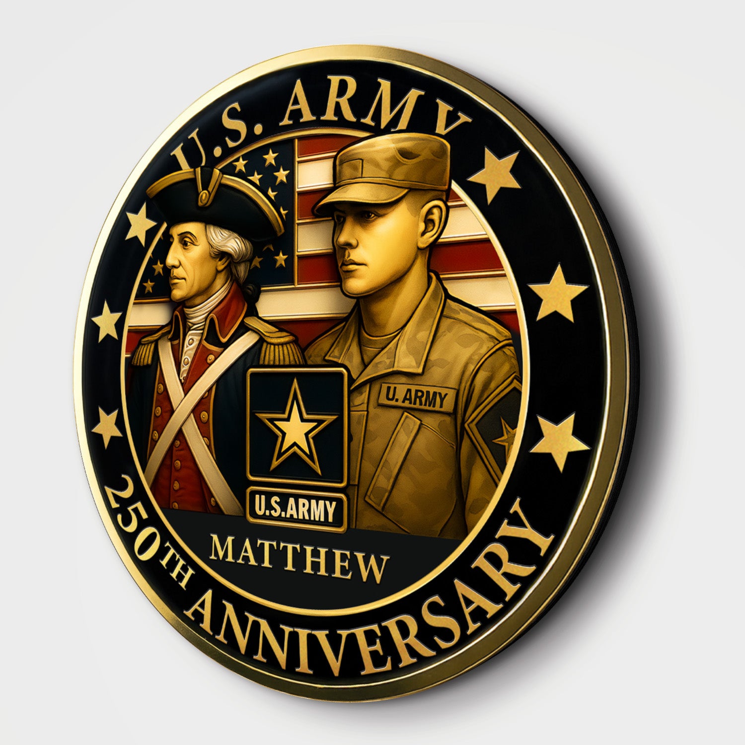 Personalized U.S. Army 250th Anniversary Round Wood Sign