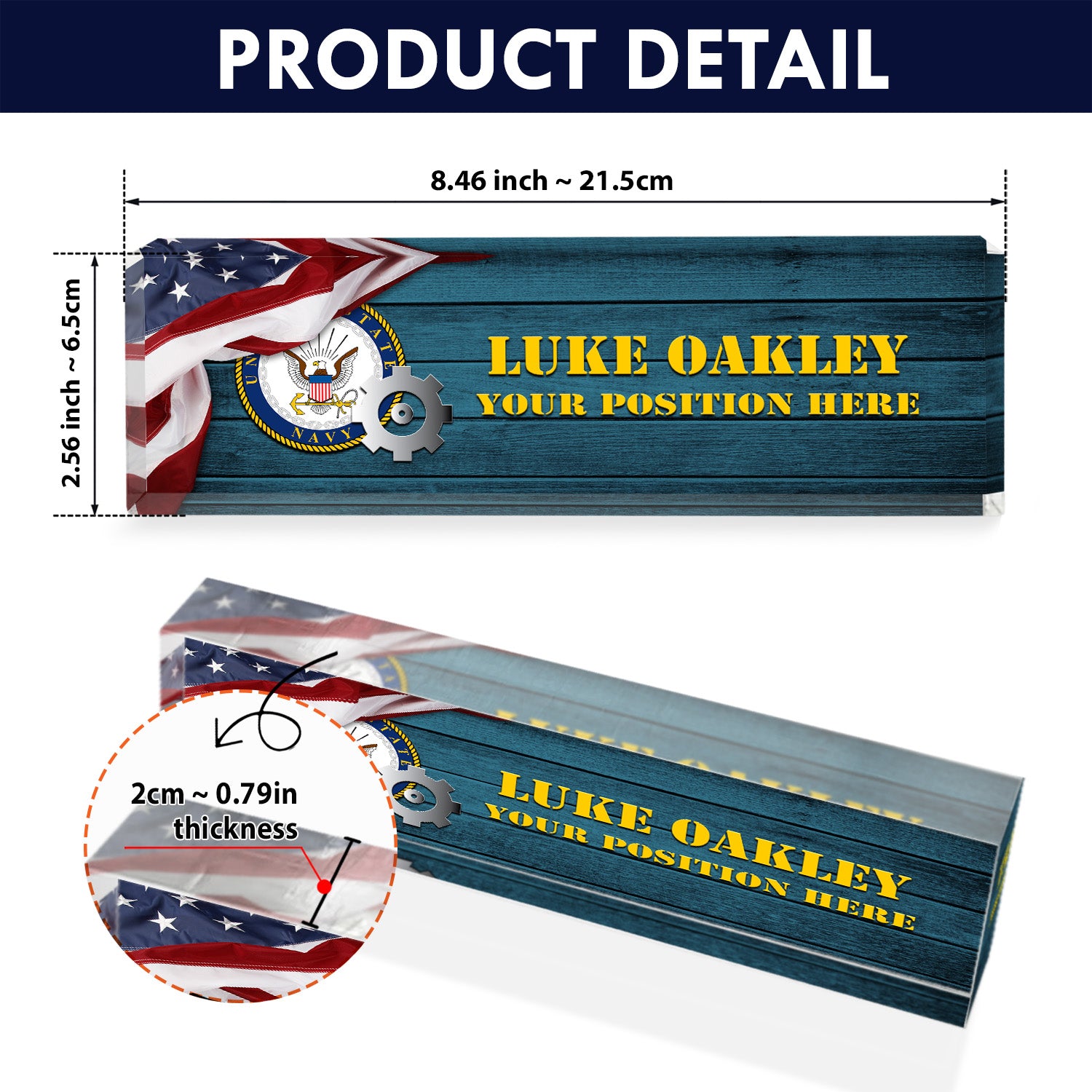 Custom US Navy Desk Acrylic Plaque -  Gift for Sailors, Veterans & Retirees