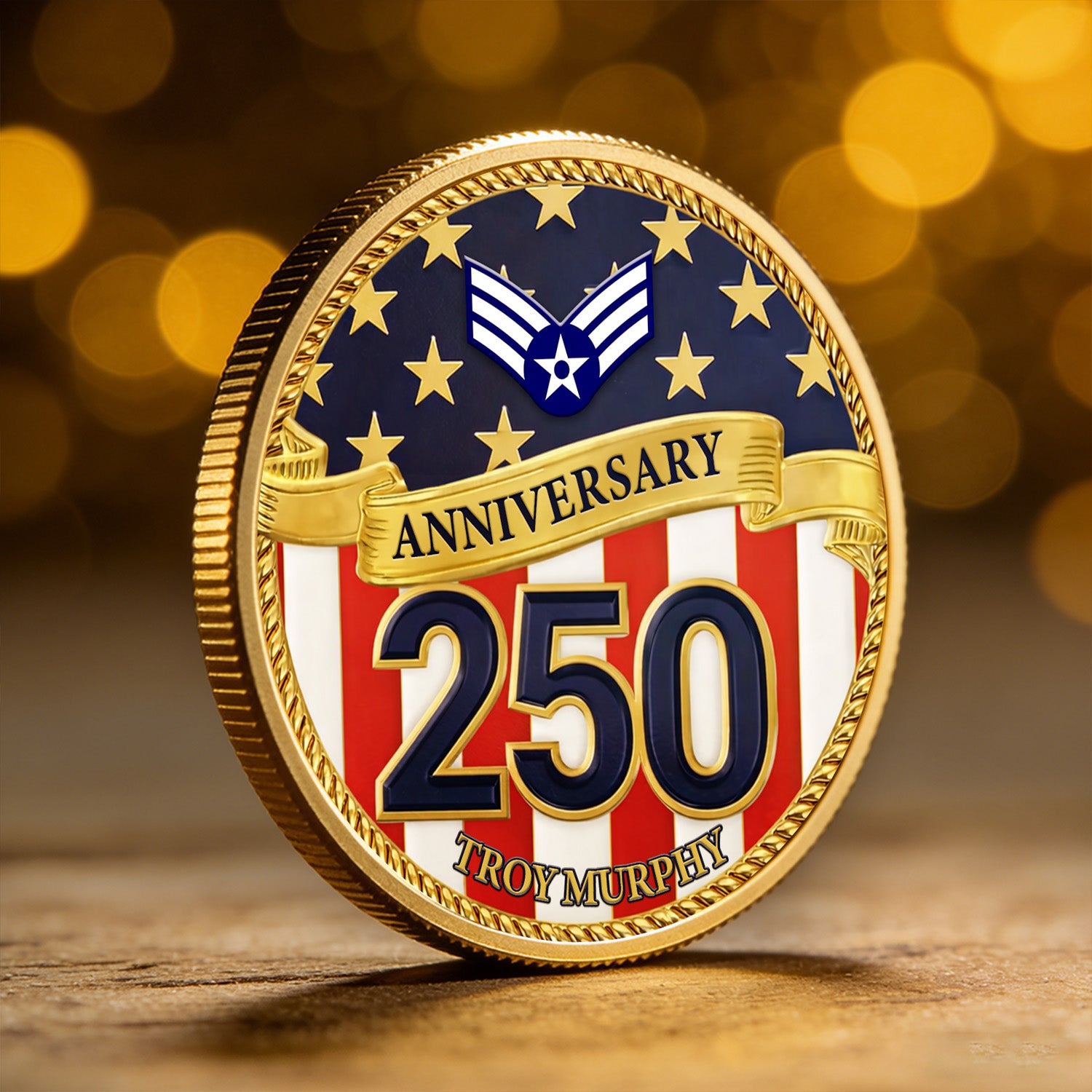USA 250 Anniversary Coin Custom Name Rank US Air Force Patriotic Gift
