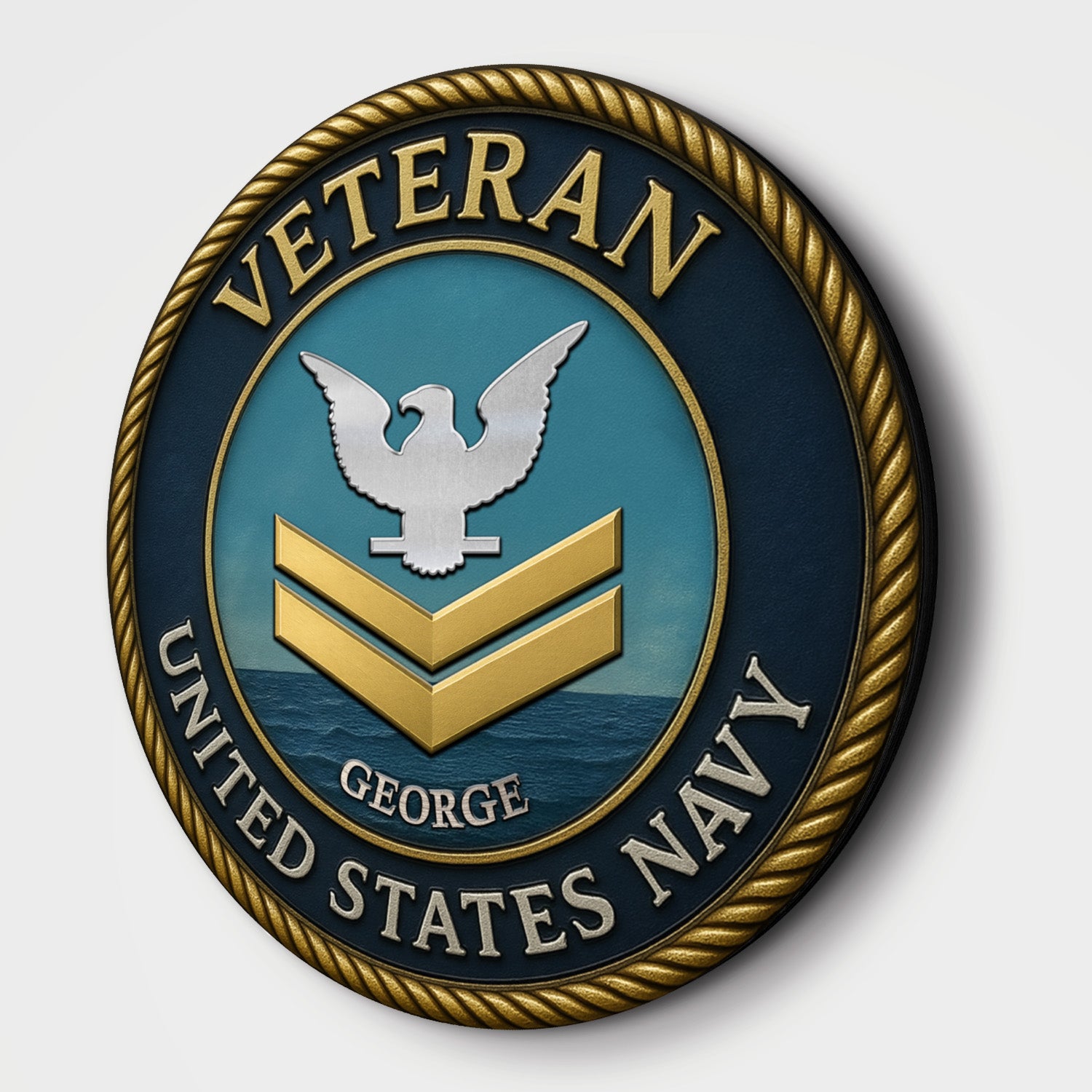 US Navy Veteran & Retired - Personalized Round Wooden Sign