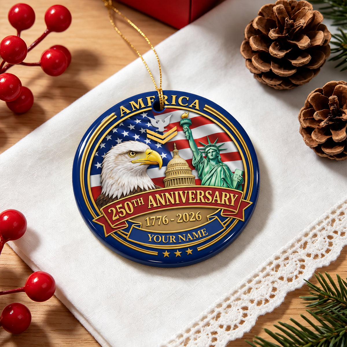 Custom U.S. Army Ceramic Ornament Personalized Military Rank and Text