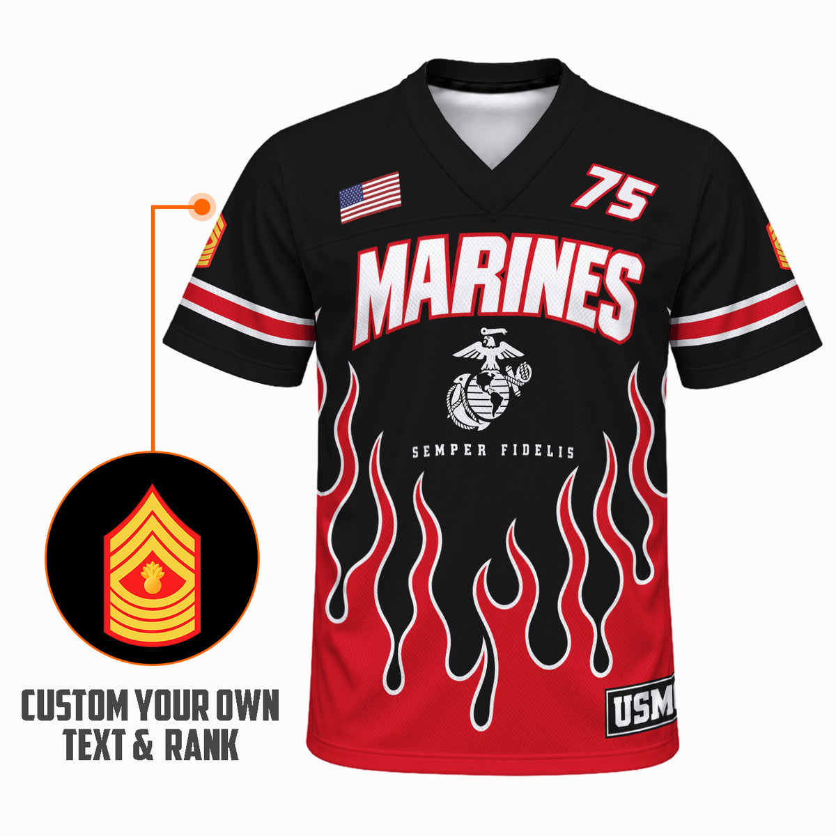 USMC Sports Jersey Custom Marine Rank Text and Jersey Number