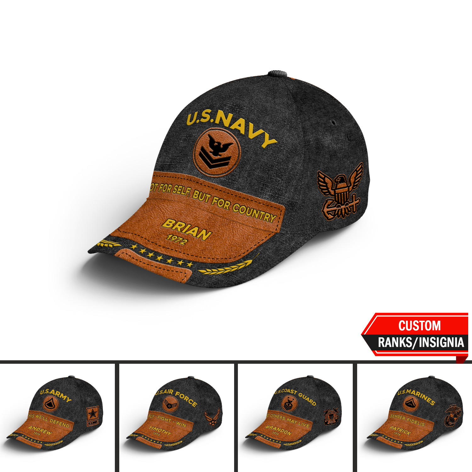 US Military Mottos Custom Ranks/Insignia, Personalized Name And Years Served All Over Prints Premium Classic Cap