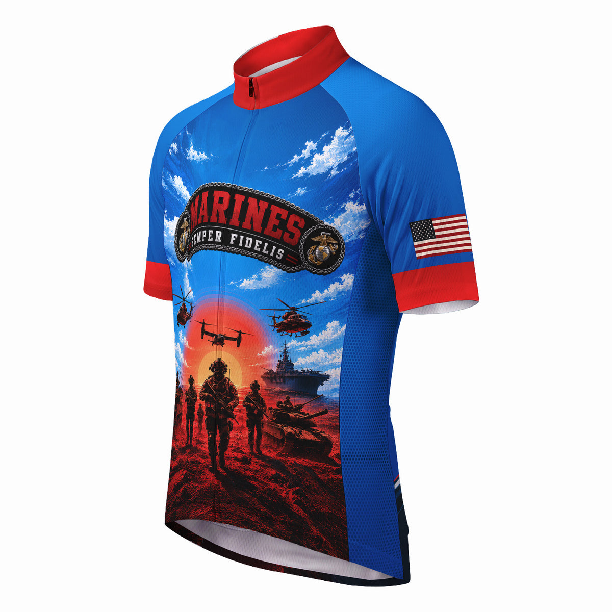 Custom Marine Corps Cycling Jersey Personalized Name & Military Rank