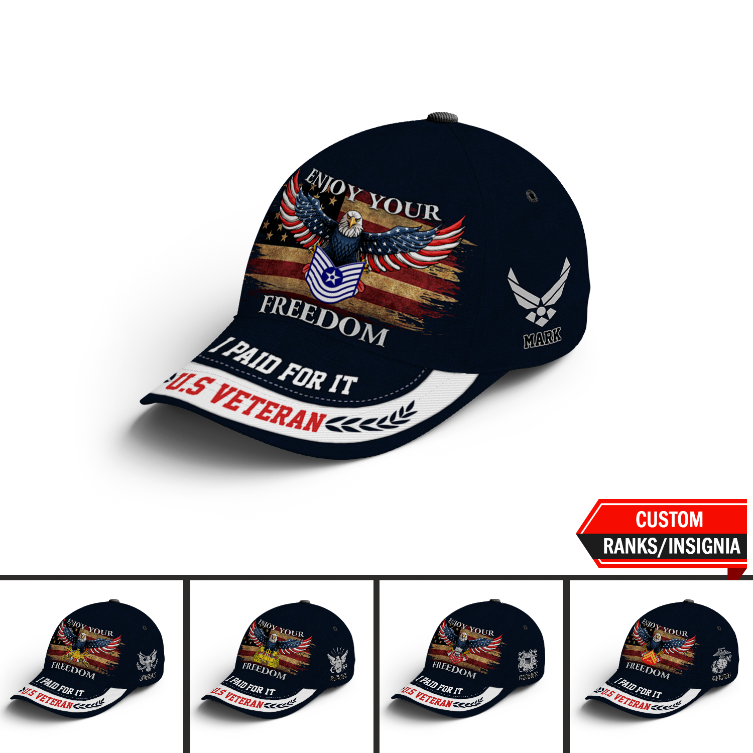 Custom Ranks/Insignia, Personalized Name And Years Served All Over Prints Premium Classic Cap KAOVC14