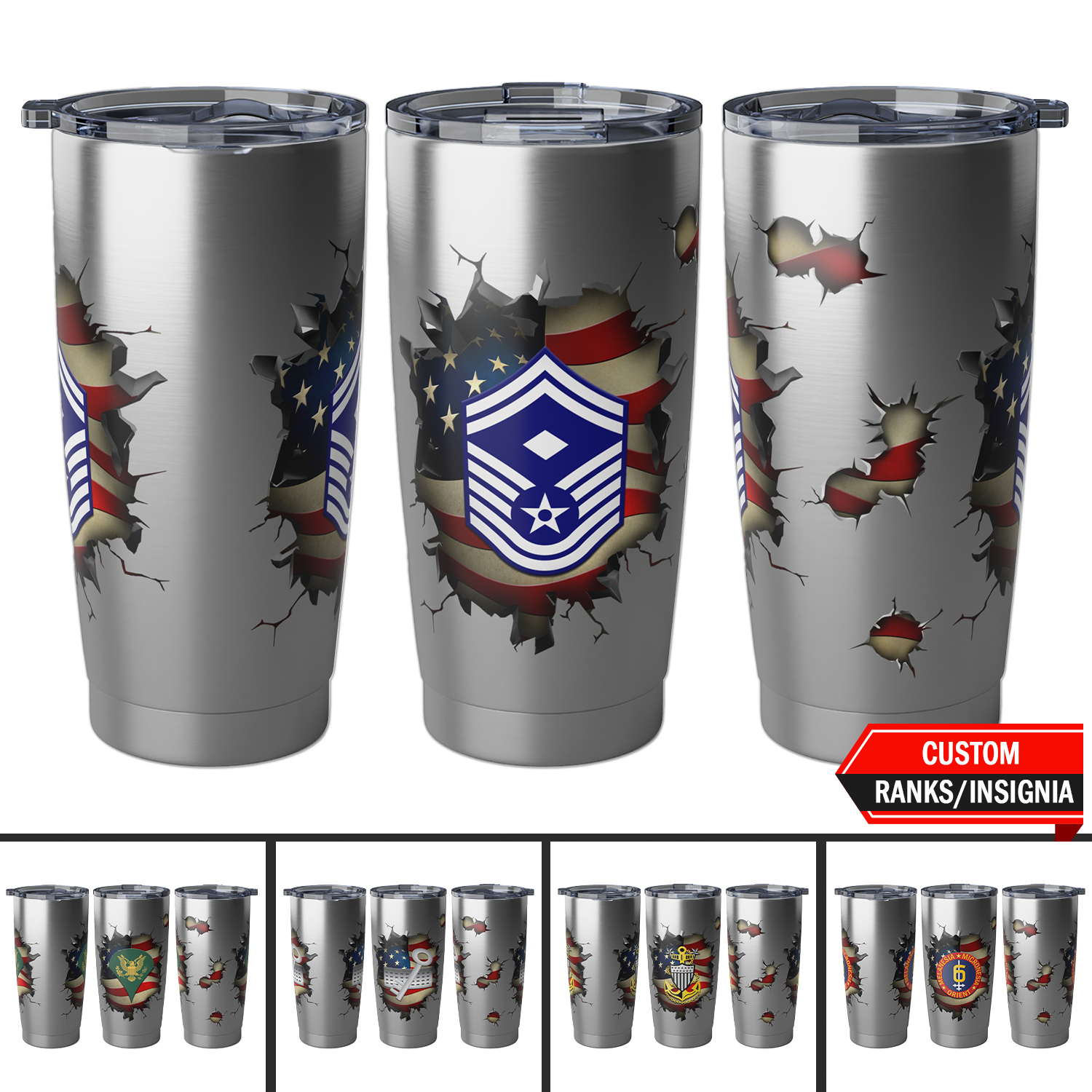 Custom US Military Ranks/Insignia 3D Break Effect Vagabond 20oz Tumbler