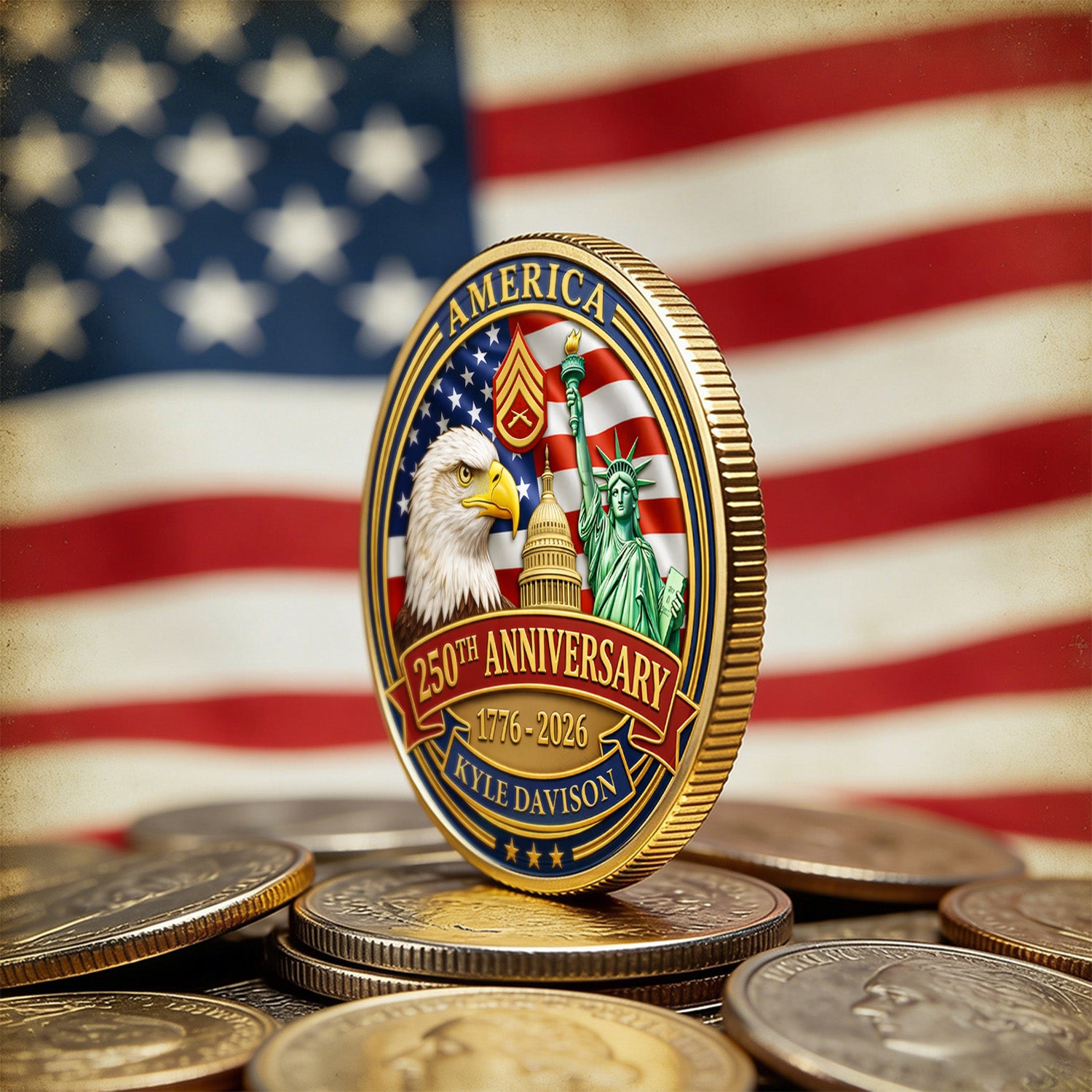 USA 250th Challenge Coin Custom Rank Name USMC
