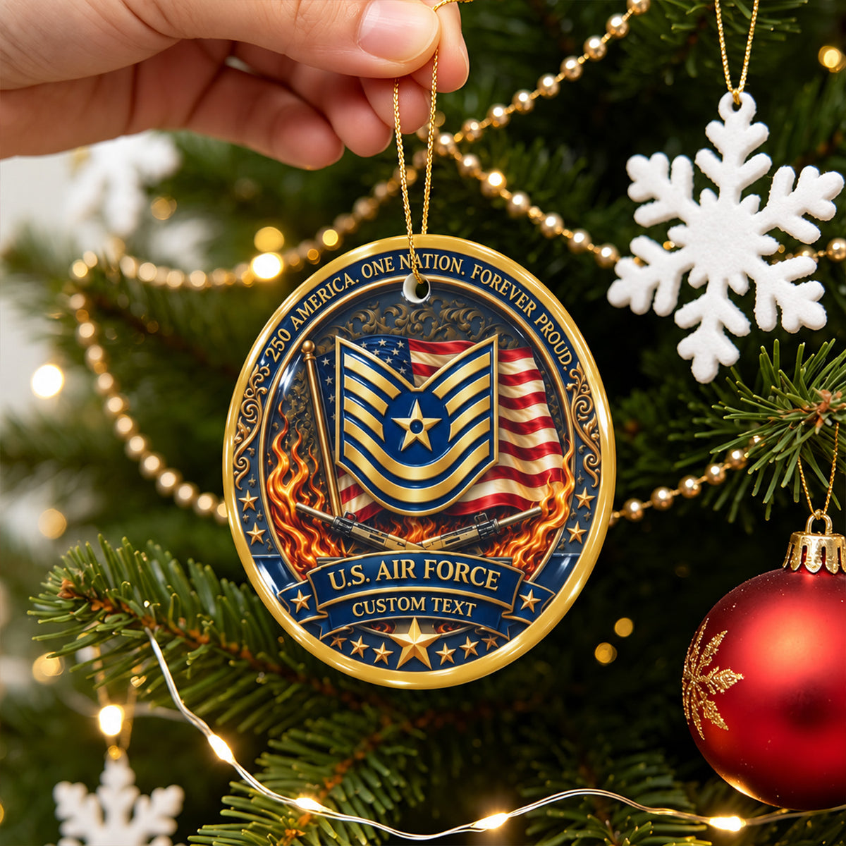U.S. Air Force Ceramic Ornament Personalized Rank Text Veteran Gift