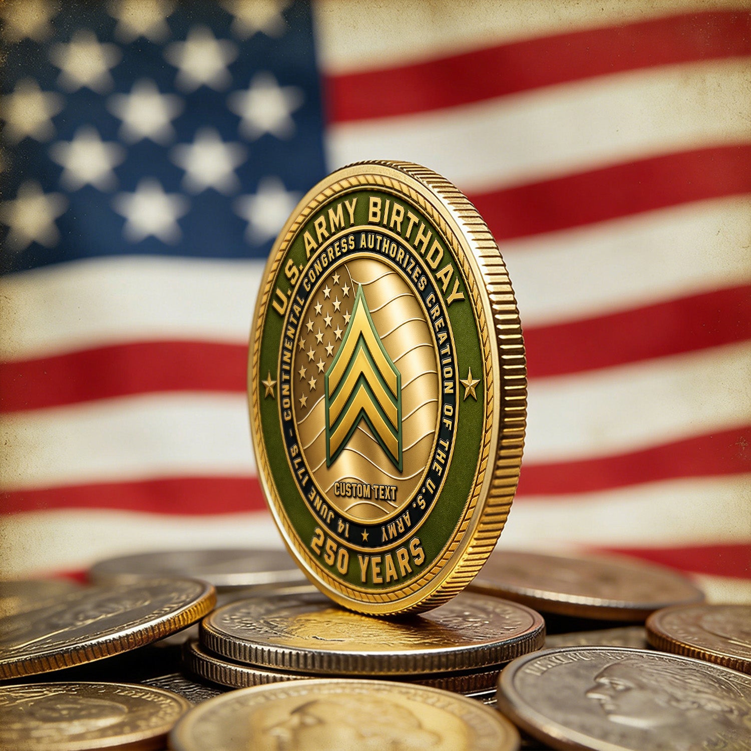 US Army 250th Anniversary Custom Rank Name 3D Challenge Coin Gift