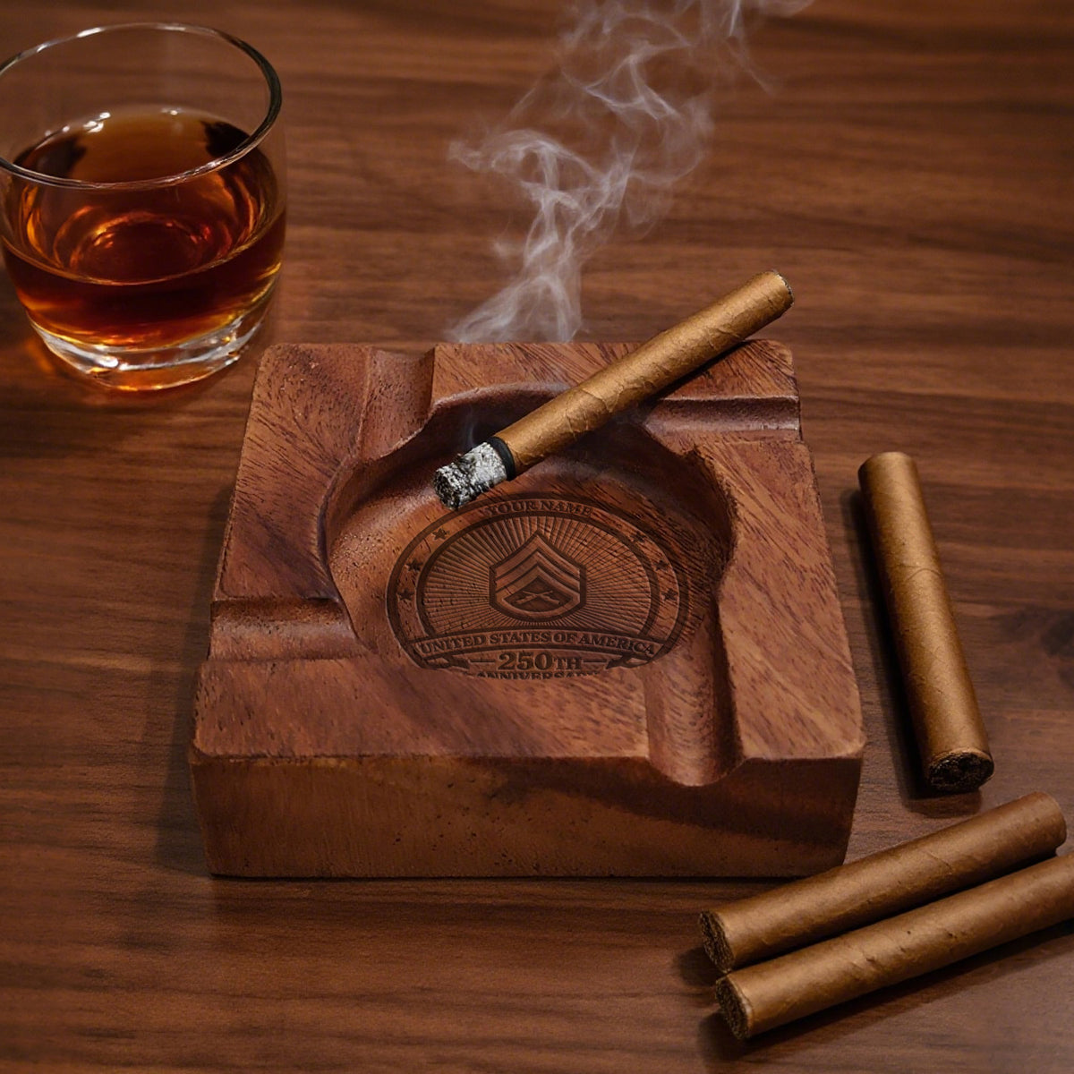 Personalized Military Cigar Ashtray U.S. Army Custom Rank and Text
