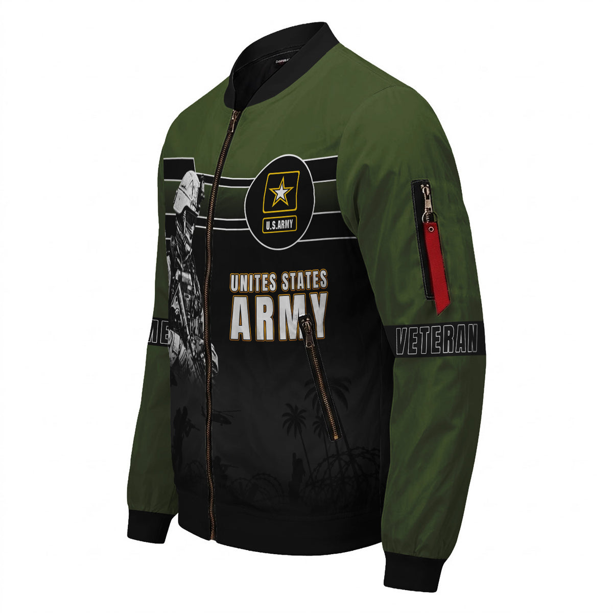Personalized US Army Veteran Bomber Jacket Personalized Name Rank Military Gift