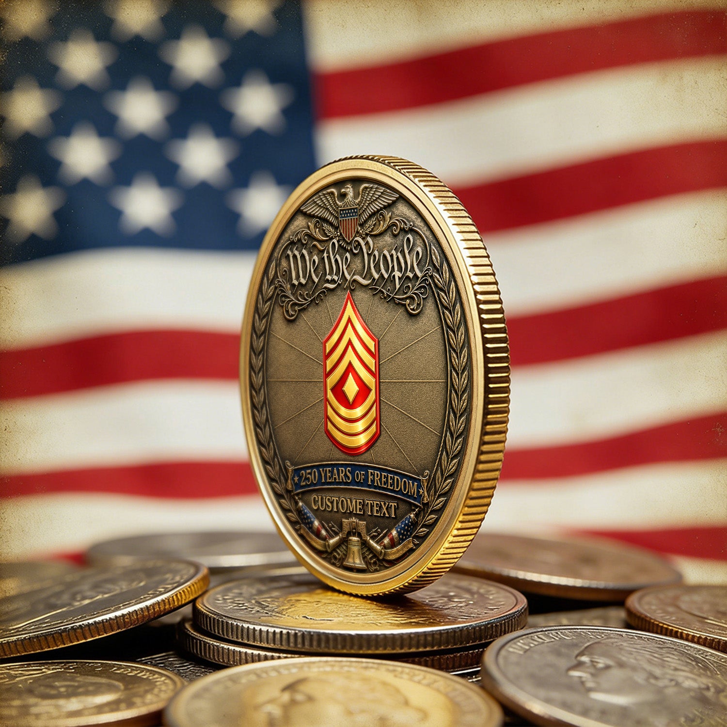 Custom USMC Rank Name We The People 3D Challenge Coin