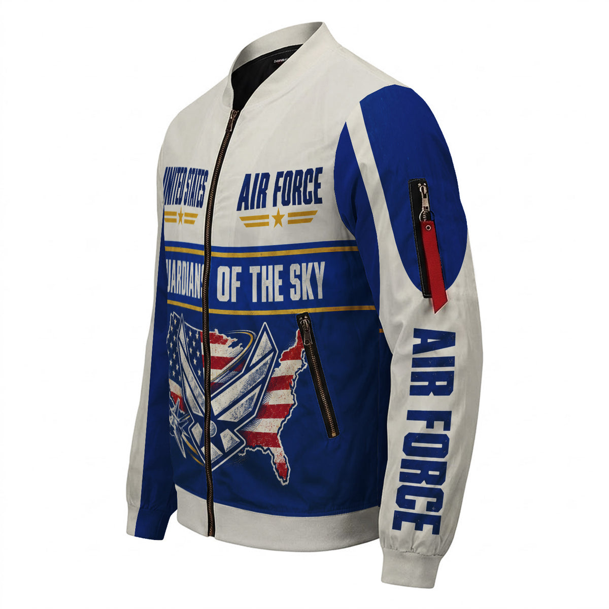 Personalized USAF Airman Bomber Jacket Custom Rank Text Military Veteran Gift