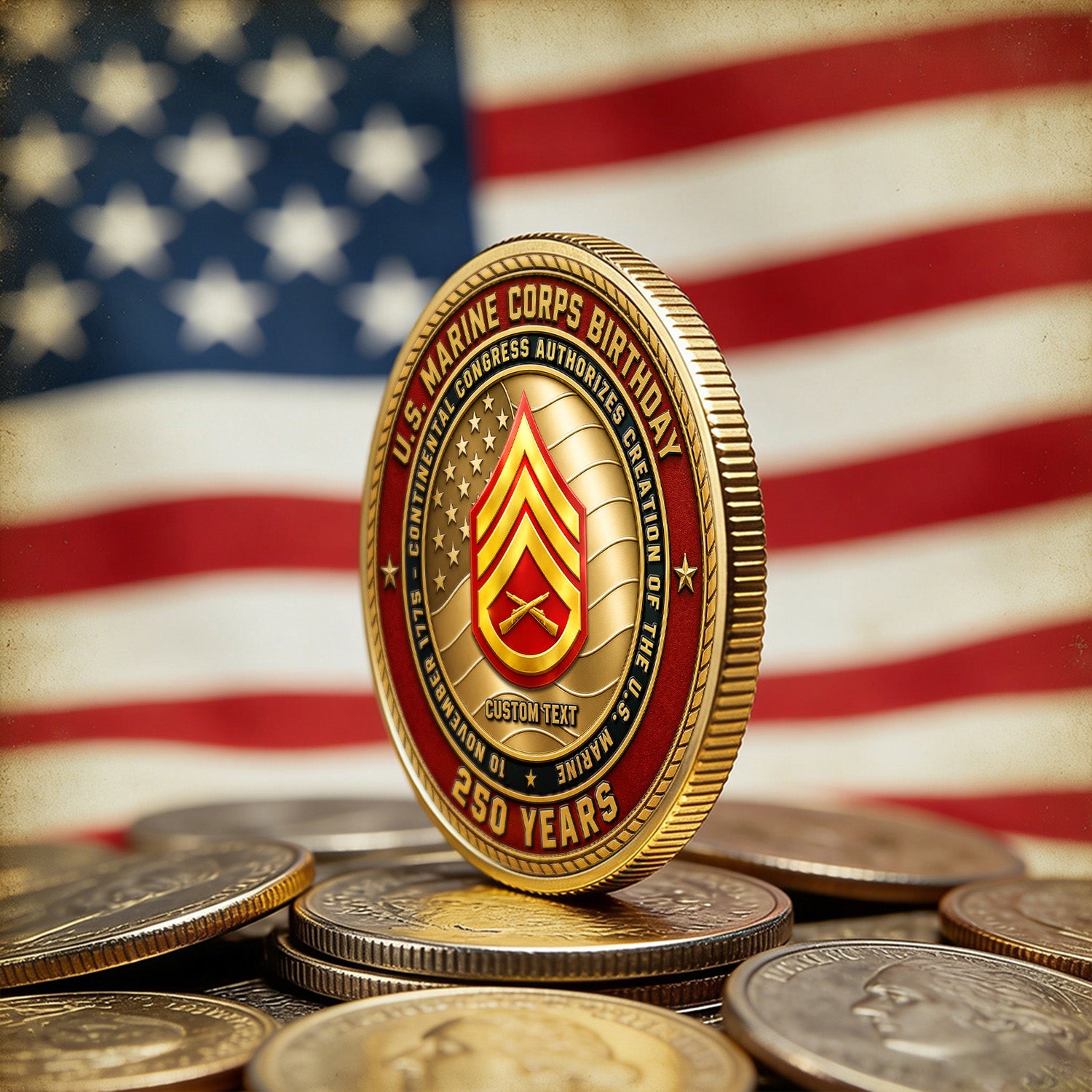Custom USMC Veteran Photo Rank 3D Challenge Coin Gift