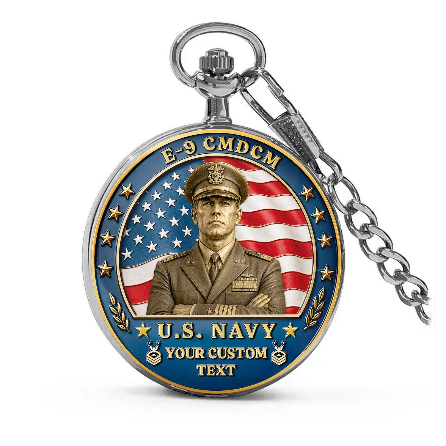 US Navy Sailor Pocket Watch Custom Name Rank Veteran Gift