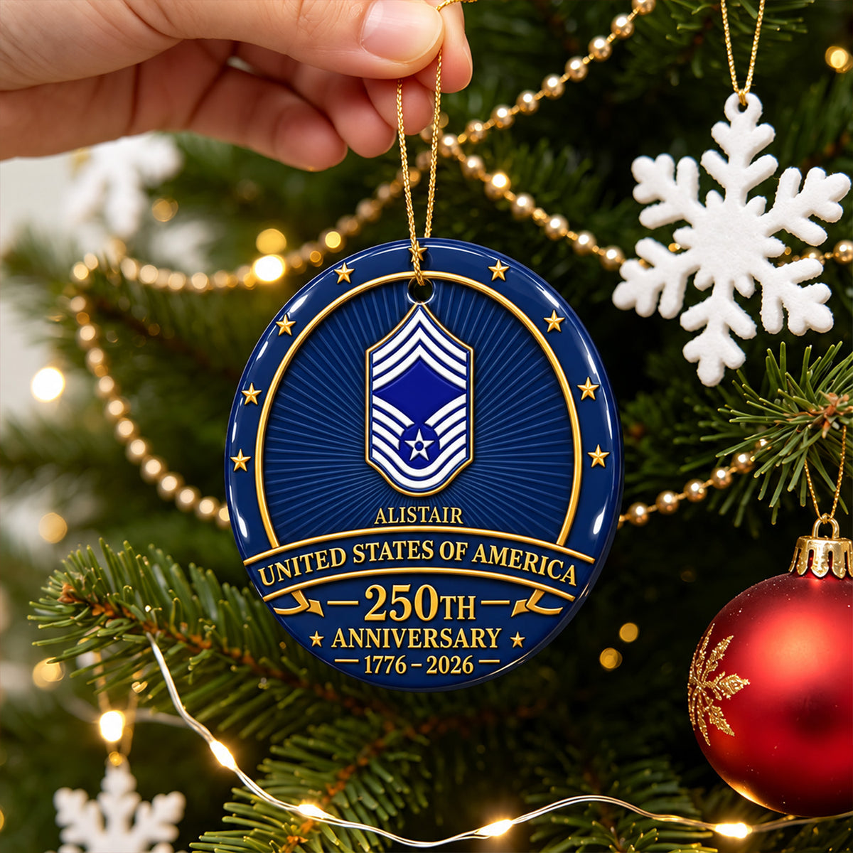 Custom Air Force 3D Relief Ornament Personalized Rank and Custom Text