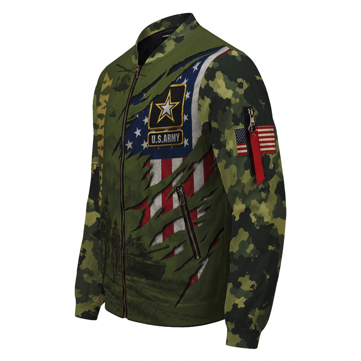 Personalized U.S. Army Bomber Jacket Custom Rank & Text Veteran Gift