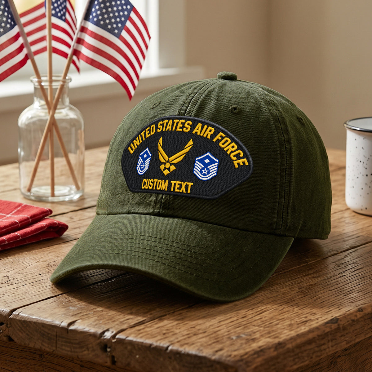 Custom U.S. Air Force Washed Cap Personalized Military Rank and Text