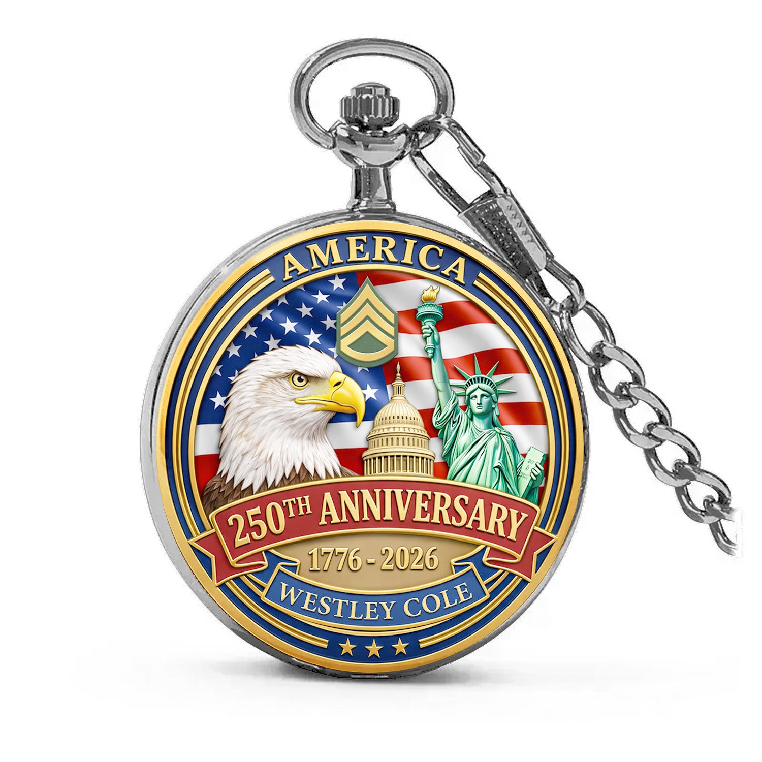 Personalized US Army Pocket Watch Custom Text Veteran Gift