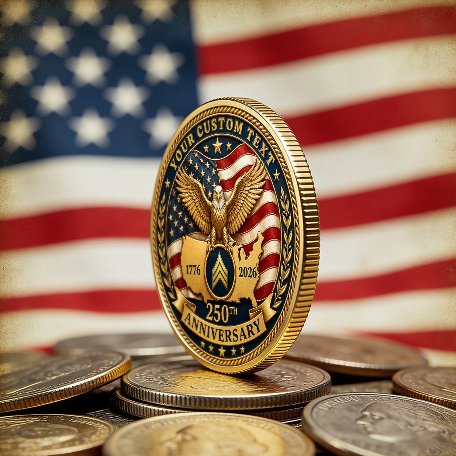 USA 250th Anniversary Custom Army Rank Name 3D Challenge Coin Gift
