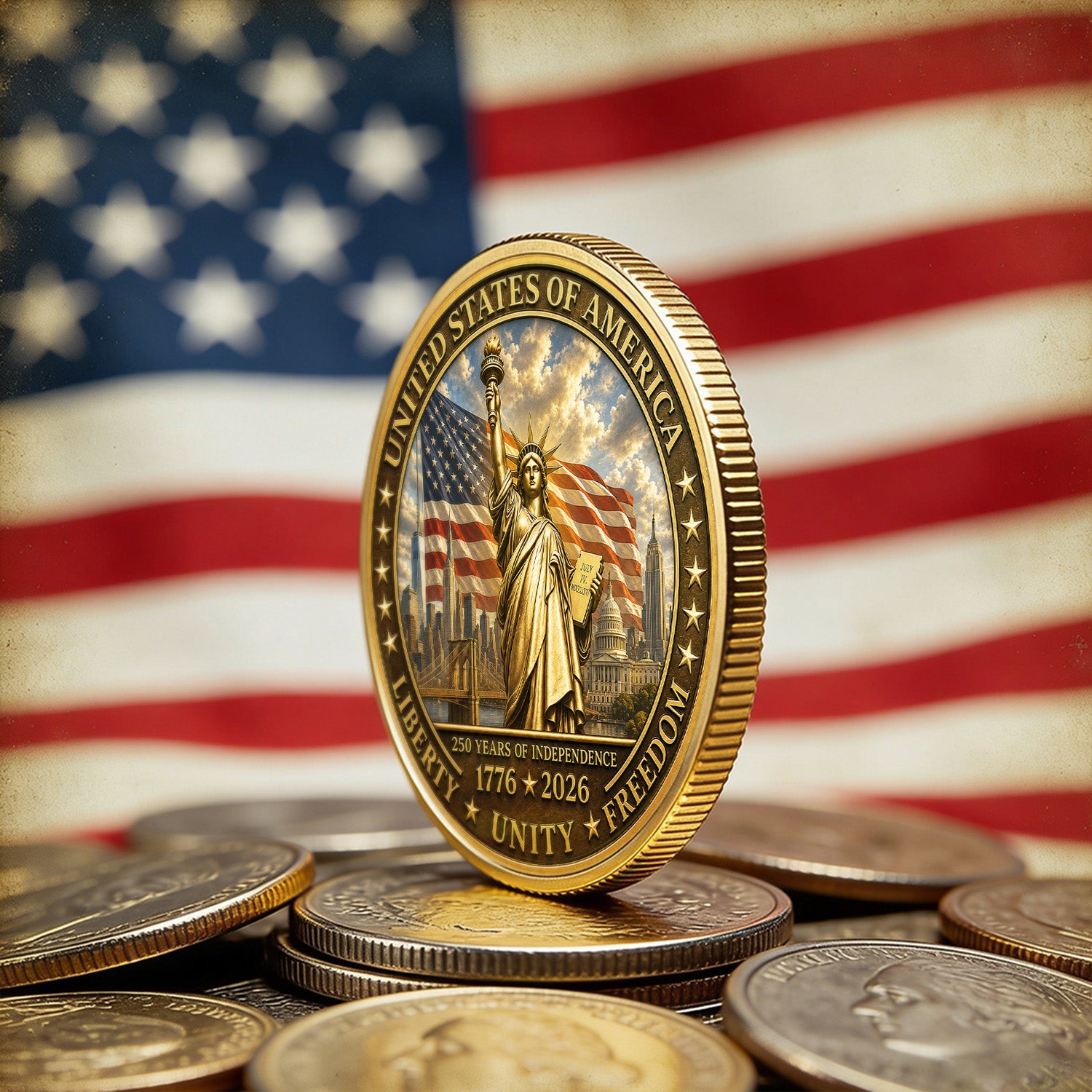USA 250th Anniversary 1776-2026 3D Challenge Coin Patriotic Gift