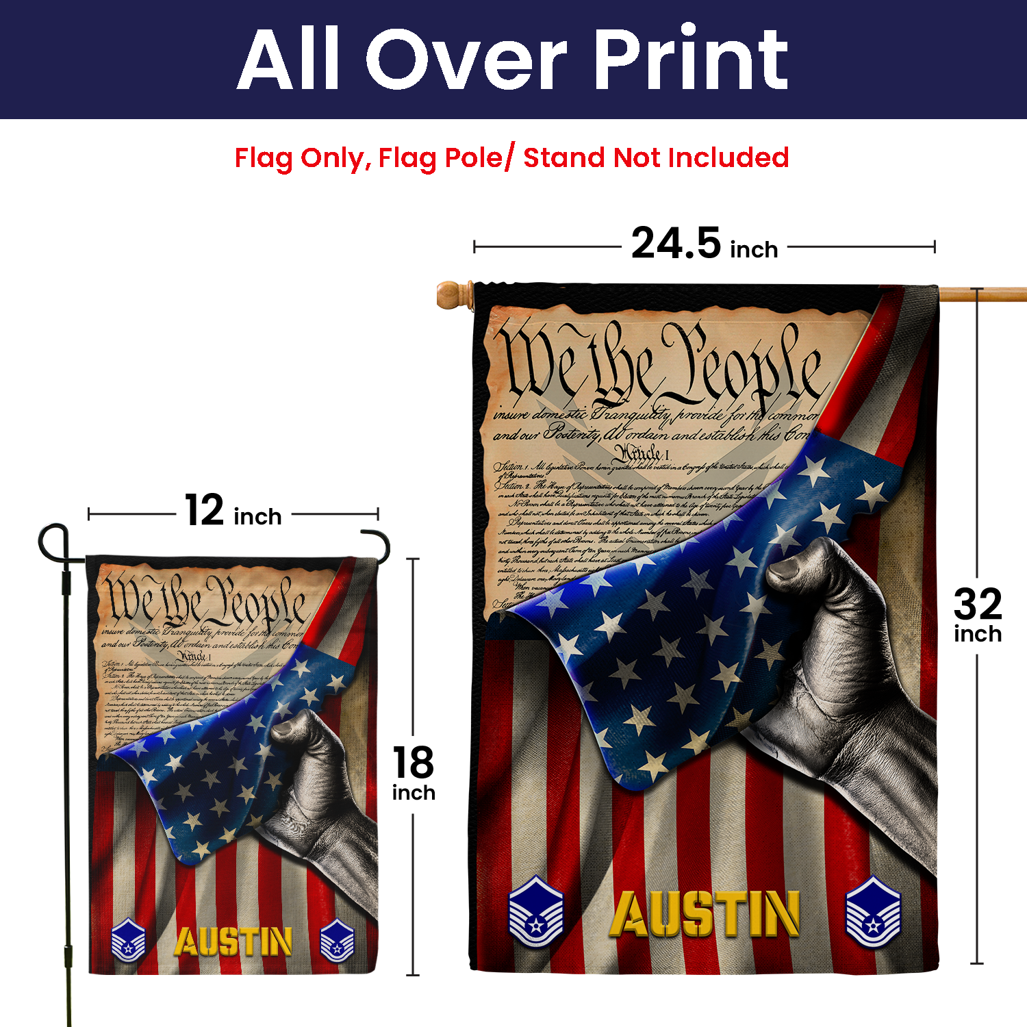 Personalized US Military Logo/Insignia And Text KFLAG06 Garden Flag, House Flag Twin-Side Printing