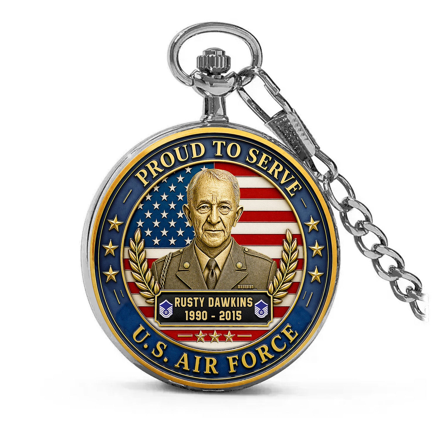 Custom Air Force Rank Name Pocket Watch Retirement Gift