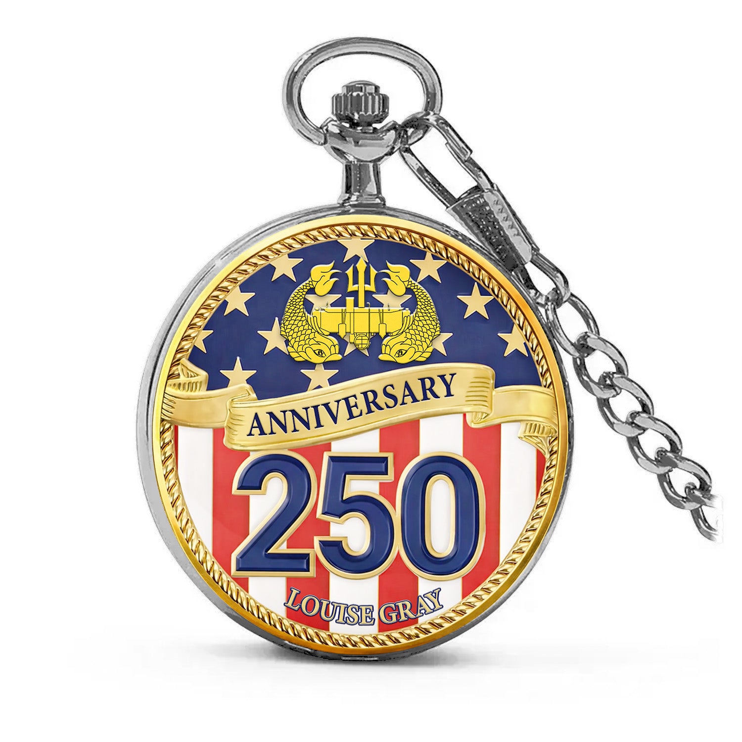 Personalized US Navy Pocket Watch Custom Text Military Retirement Gift