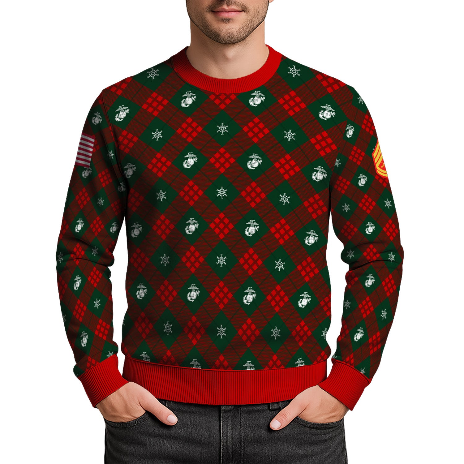 Custom Ranks USMC Ugly Christmas Sweater for Women Men KRUST08