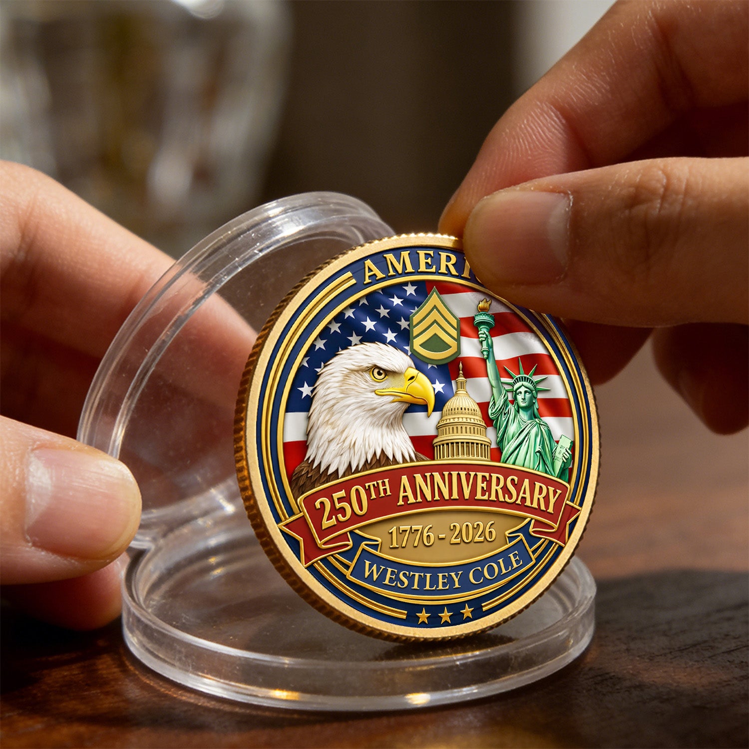 USA 250th Challenge Coin Custom Rank Name US Army