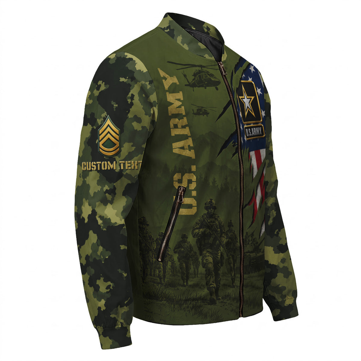 Personalized U.S. Army Bomber Jacket Custom Rank & Text Veteran Gift