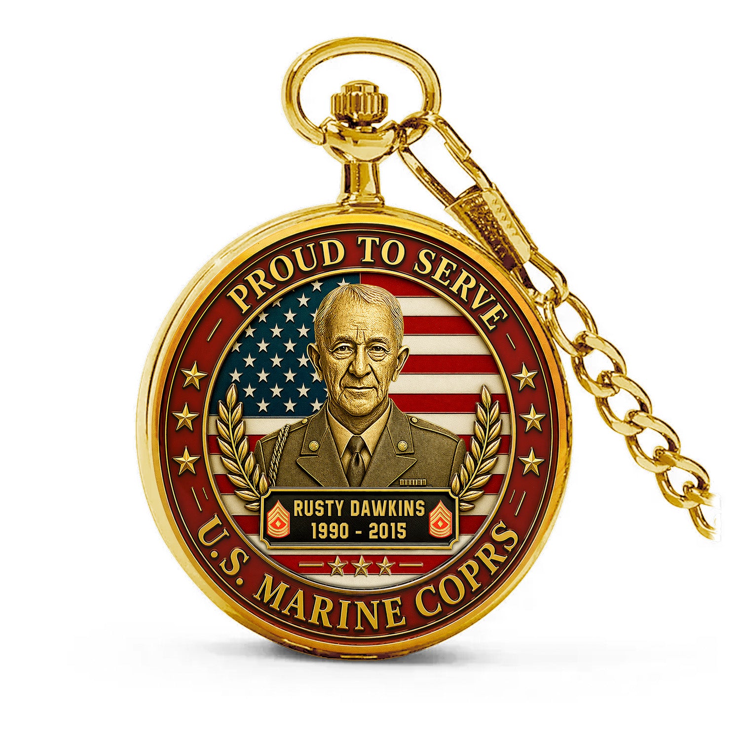 Custom Marine Corps Rank Name Pocket Watch Gift