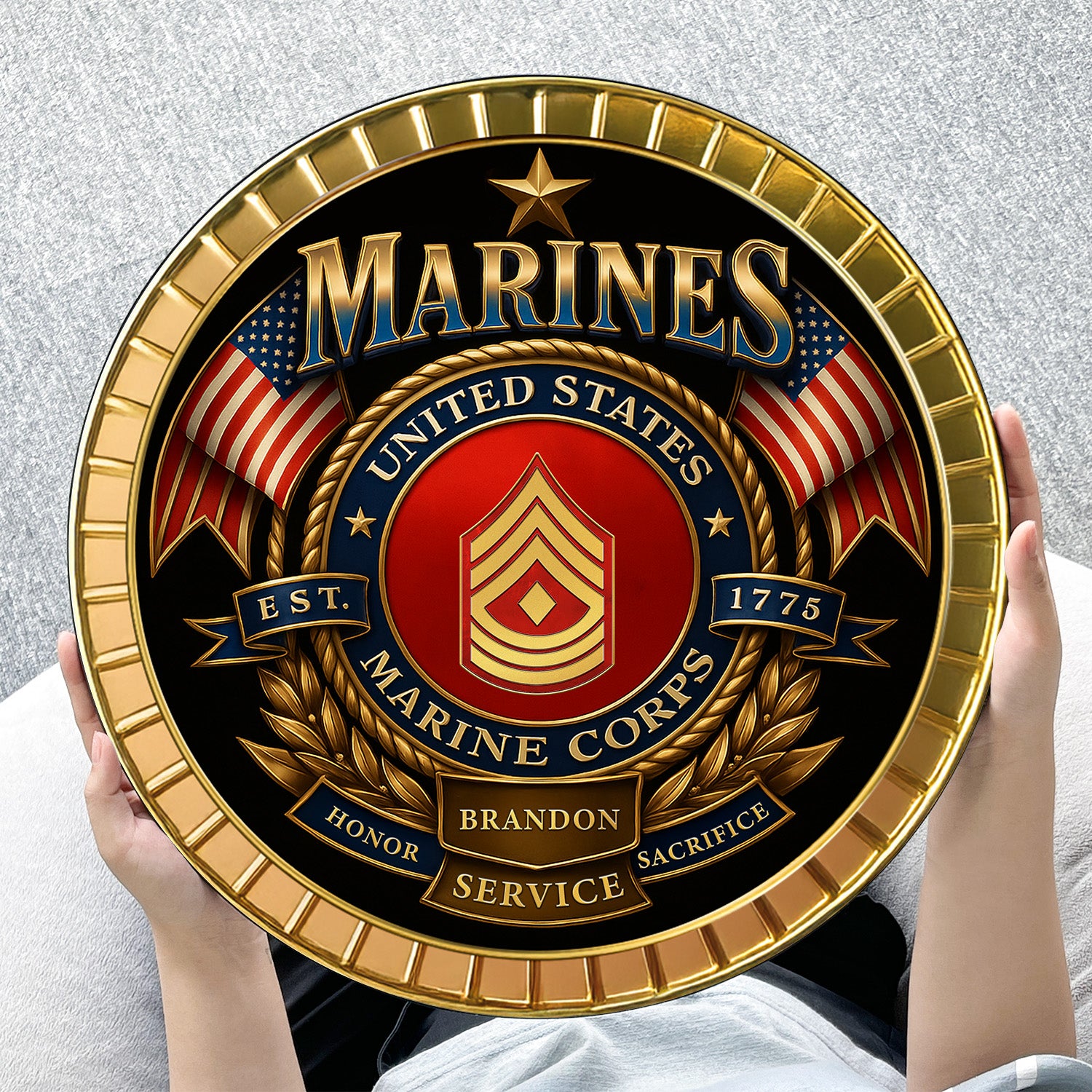 U.S. Marine Corps Wooden Sign – Personalized Rank & Name Tribute for Veterans