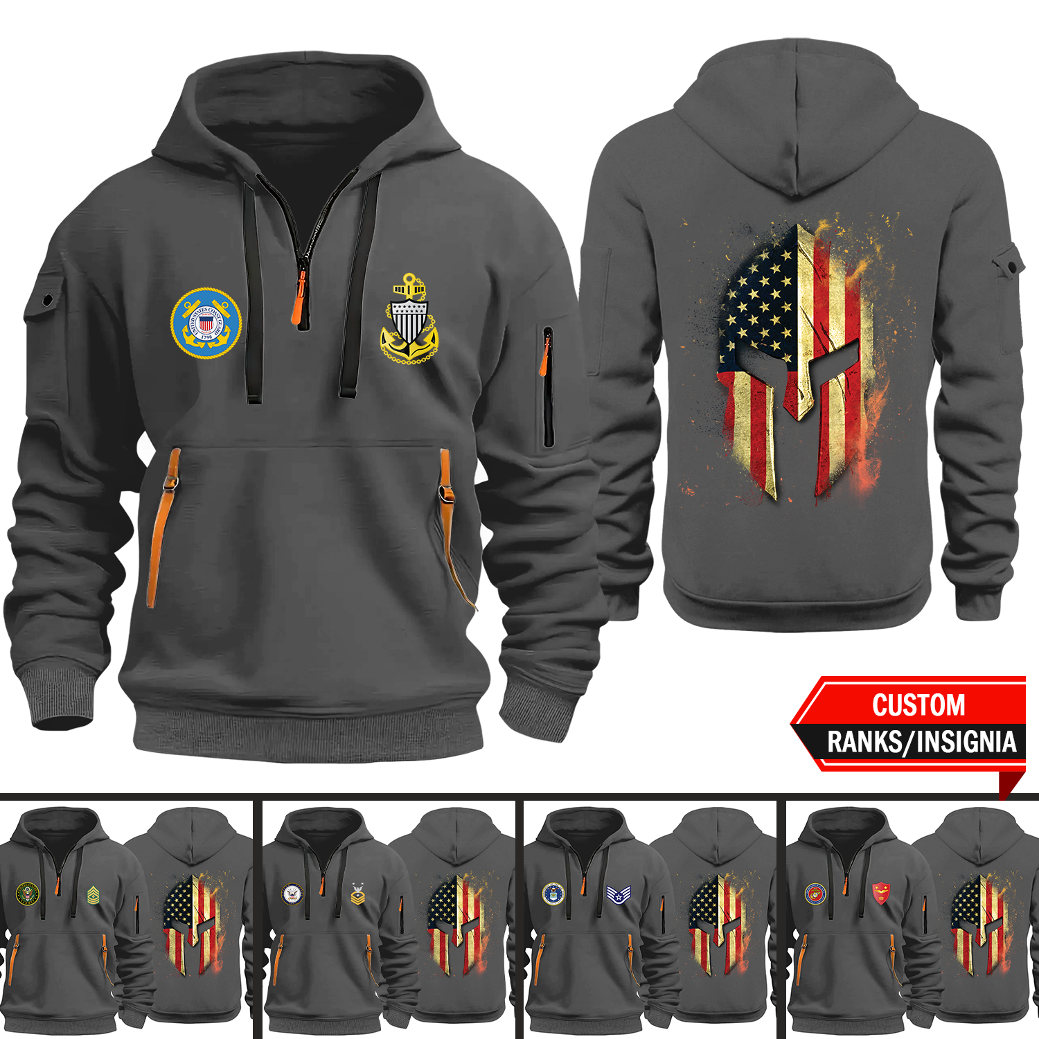 Custom Ranks/Insignia Spartan Warrior 2D Quarter Zip Hoodie