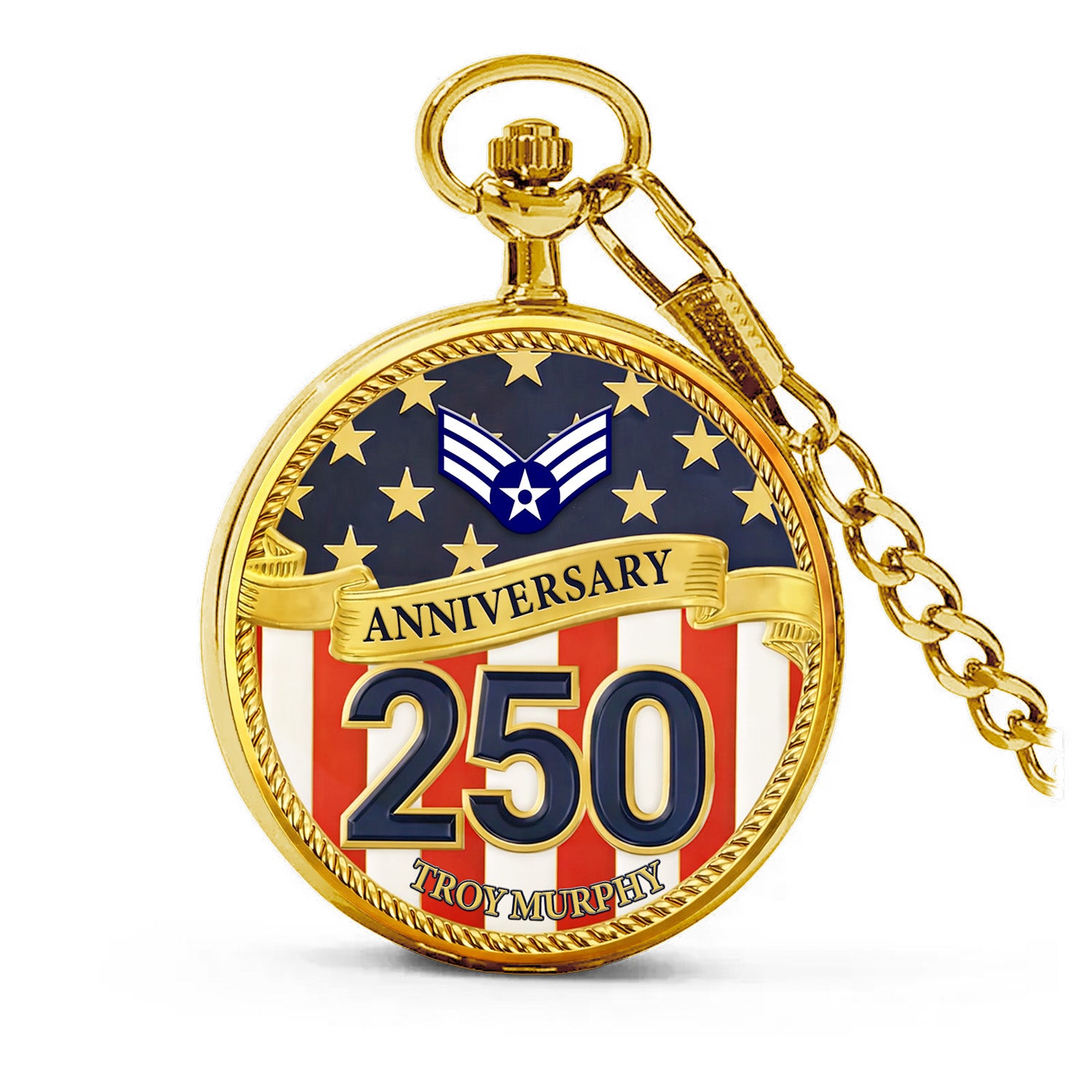 Air Force Veteran Pocket Watch Personalized Name Rank